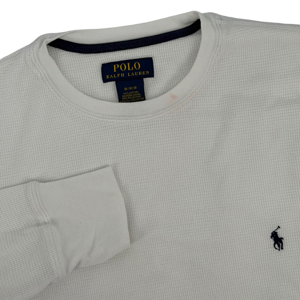 Polo Ralph Lauren Thermal Shirt Mens Medium White Waffle Knit Cotton Layer Pony